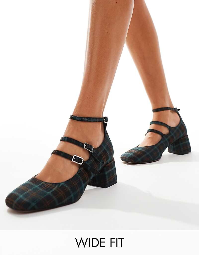 

ASOS DESIGN Wide Fit – Socco – Туфли Мэри Джейн на среднем каблуке в клетку
