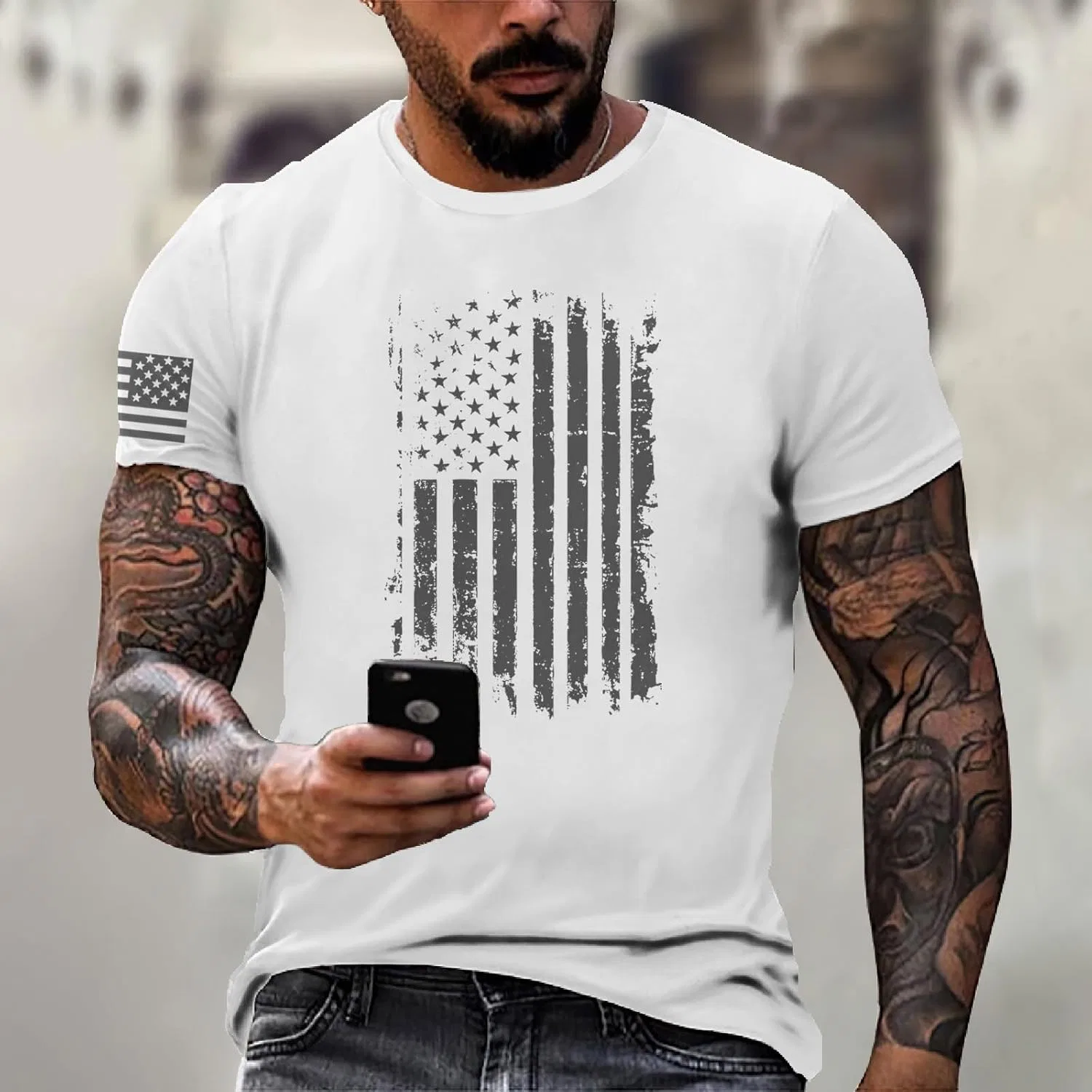 Generic Мужская футболка ко Дню независимости США (4 июля), американский флаг, патриотическая футболка, одежда ко Дню независимости 2026, большие размеры, M-3XL, белый — фото 3