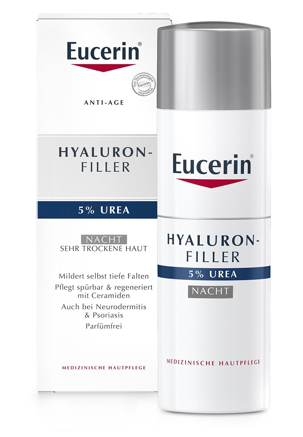 

Ночной уход ANTI AGING NACHTPFLEGE HYALURON-FILLER UREA, MILDERT FALTEN Eucerin