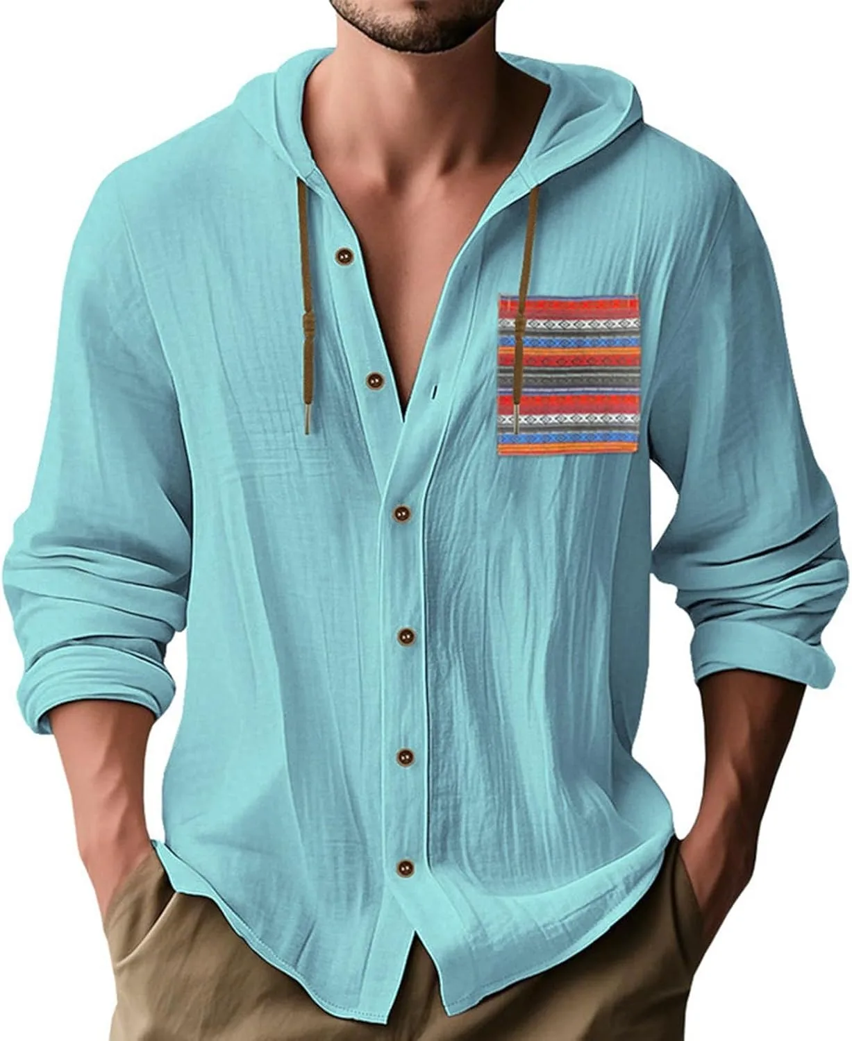 

Мужская хлопковая льняная толстовка-рубашка с длинным рукавом