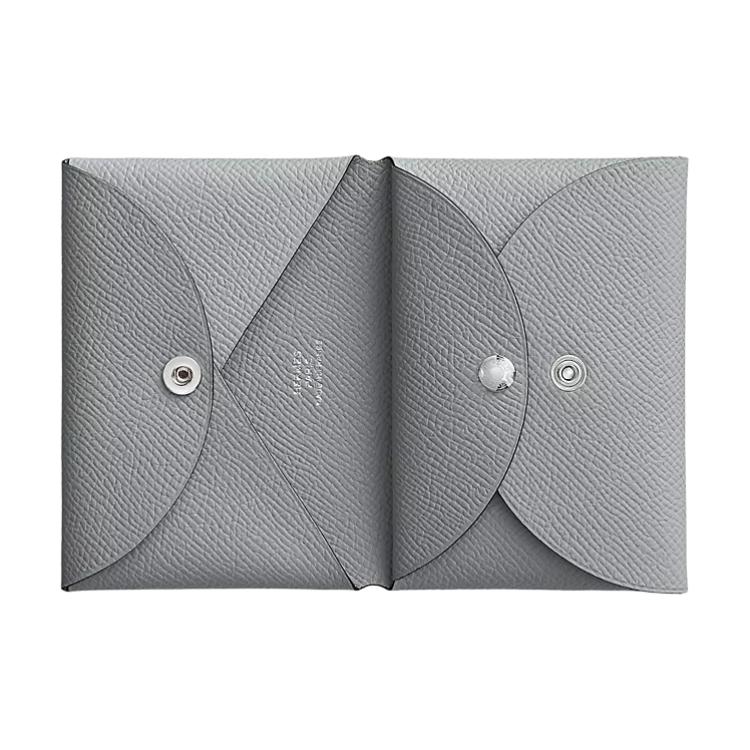 HERMES Картхолдер Calvi Duo Epsom Calfskin для женщин, серый — фото 2