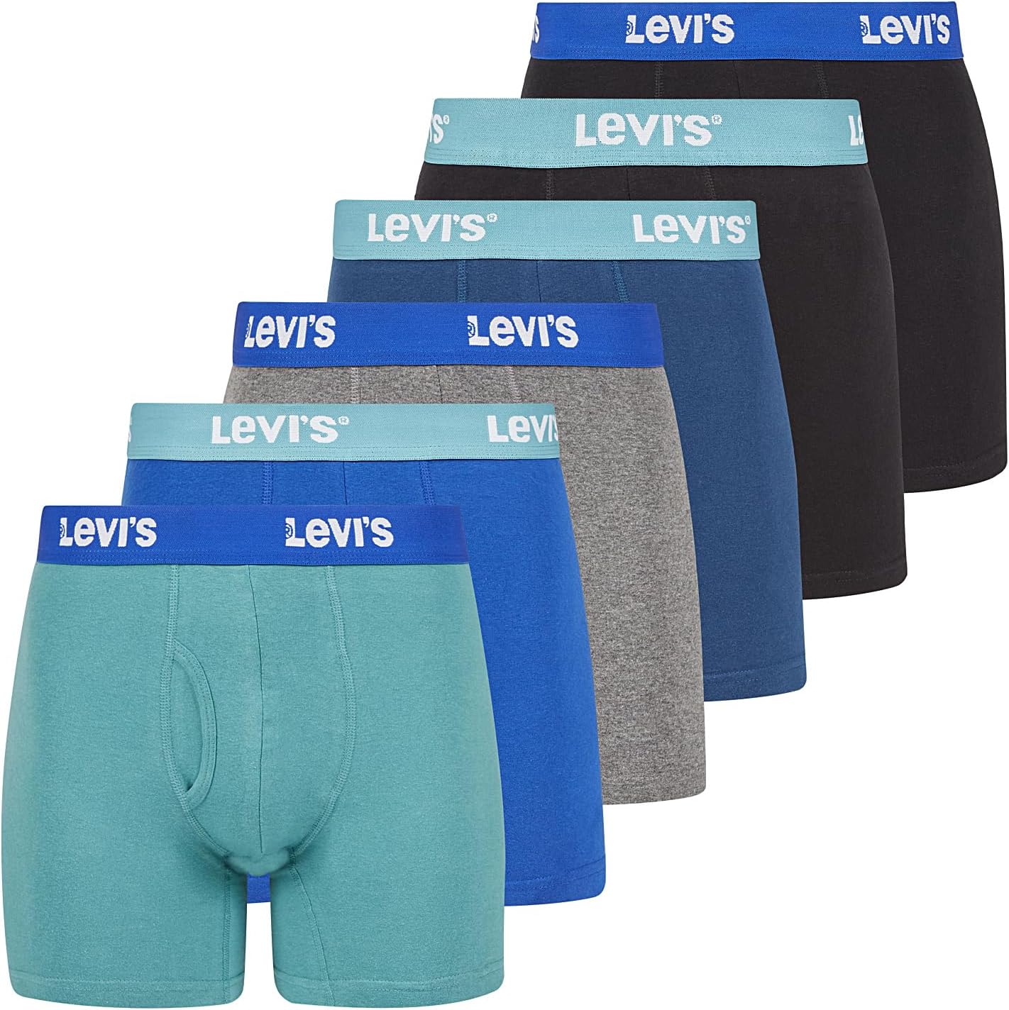 

Мужские трусы-боксеры Levi's из дышащего хлопка, упаковка из 6 шт., 2 Black / 3 Assorted Blue / 1 Heather Grey