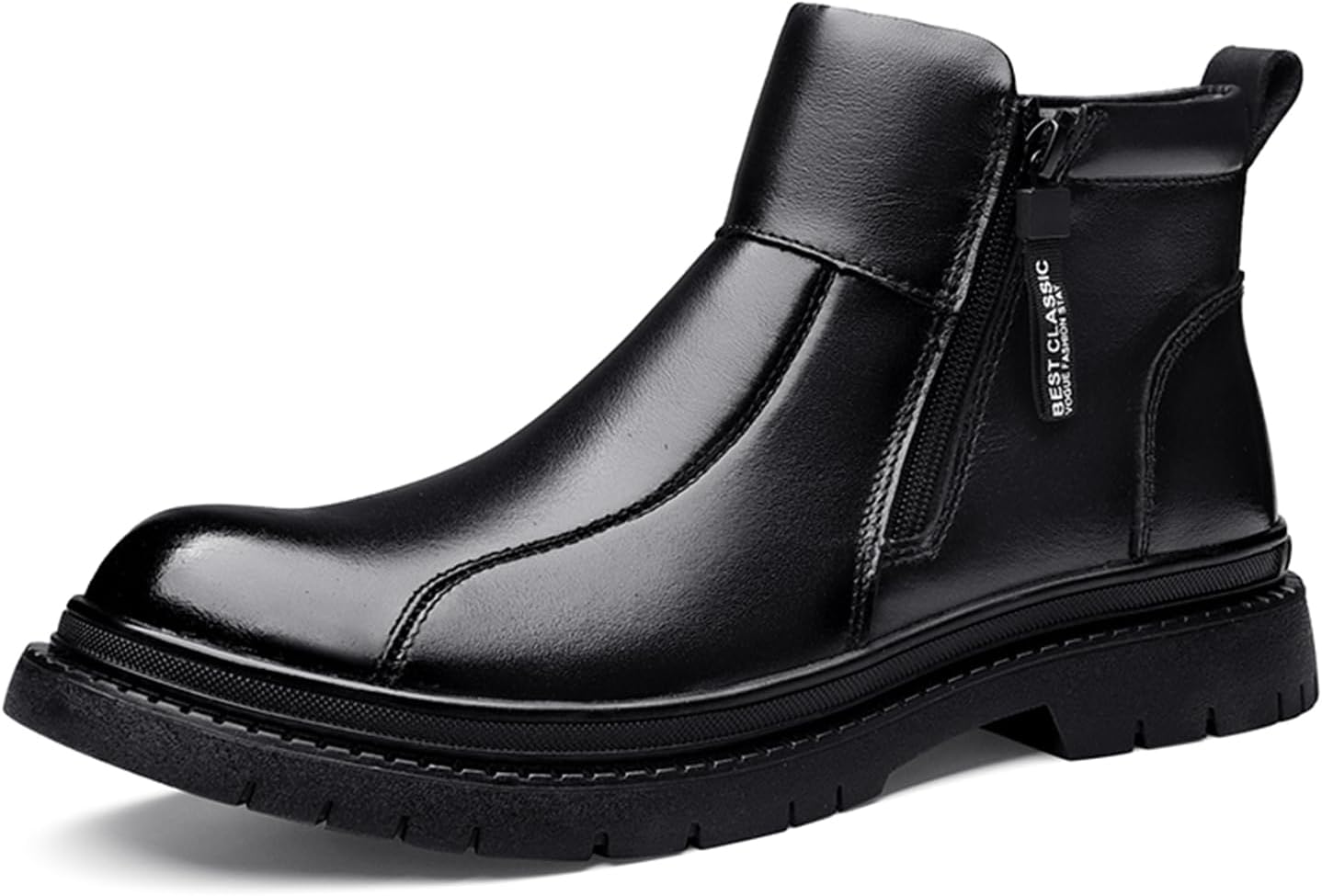 

Мужские кожаные ботинки Dacnakby, зимняя обувь, теплые зимние ботинки с боковыми двойными молниями, низкие, противоскользящие, водоотталкивающие, для улицы, для снега, повседневная ходьба, короткие ботильоны, черный