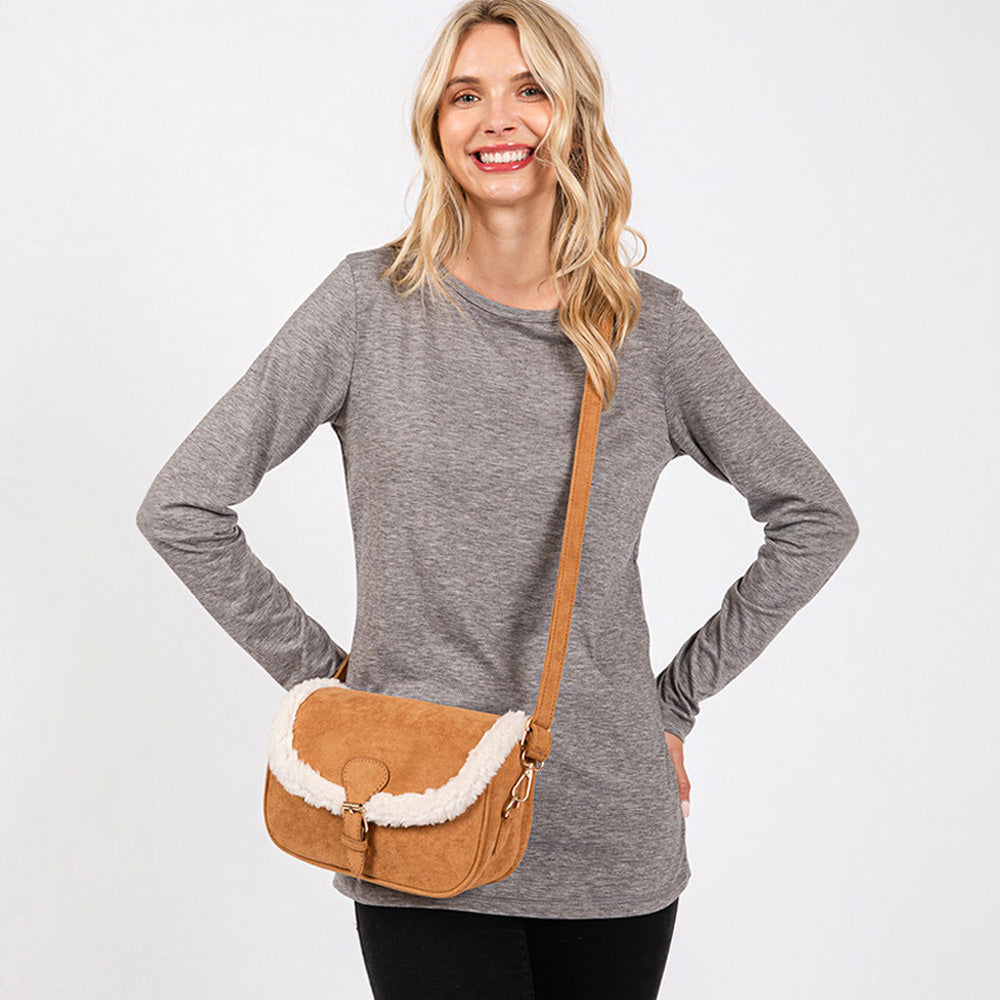 

Однотонная сумка через плечо с флисовой отделкой FASHNZFAB, коричневый