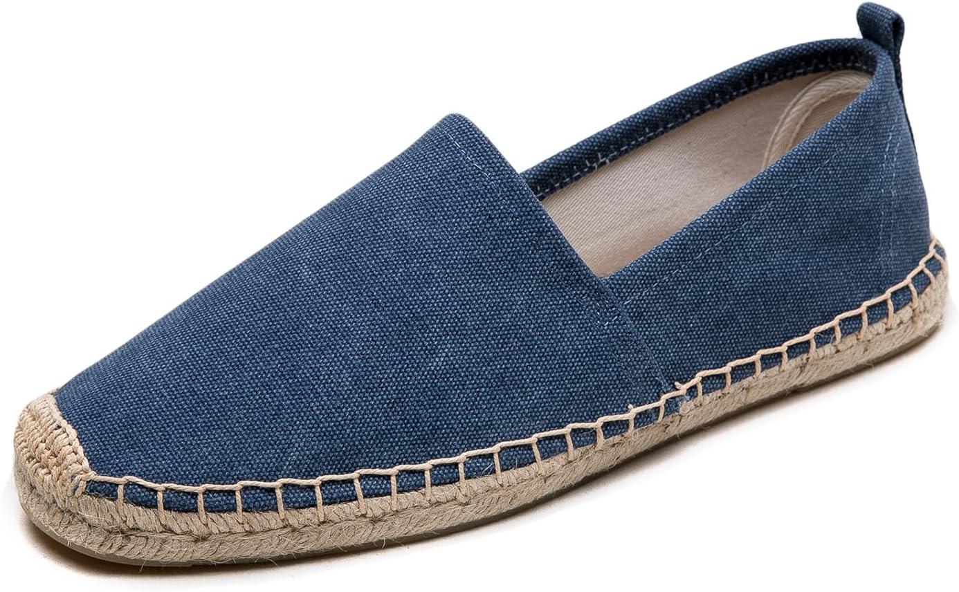 

Мужские плоские эспадрильи- мужские кроссовки, повседневные удобные льняные туфли, веганские брезентовые туфли, мужские плоские туфли, не скользящая подошва, подходящая для лета, весны, осени, любого сценария Eobzunu, темно-синий