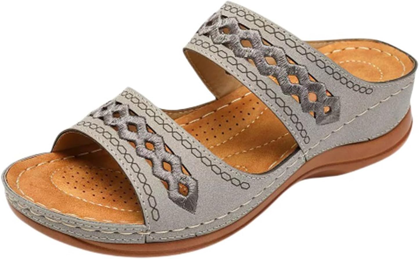 

Босоножки на танкетке для женщин, нарядные вышитые ортопедические сандалии, летние повседневные женские слипоны на платформе с открытым носком, двухремешковые дышащие прогулочные тапочки Generic, серый