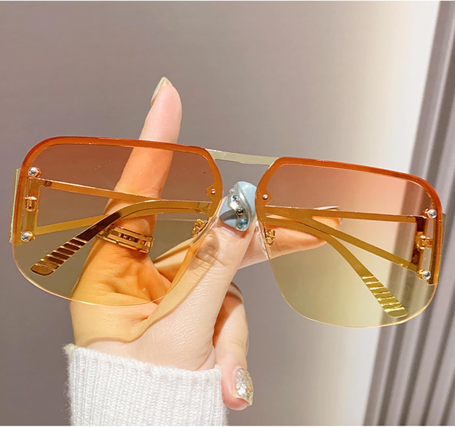 

bullabulling Модные квадратные солнцезащитные очки для женщин и мужчин в стиле ретро, ​​пилотные, с металлической безободковой оправой, для вождения, путешествий и активного отдыха, C4