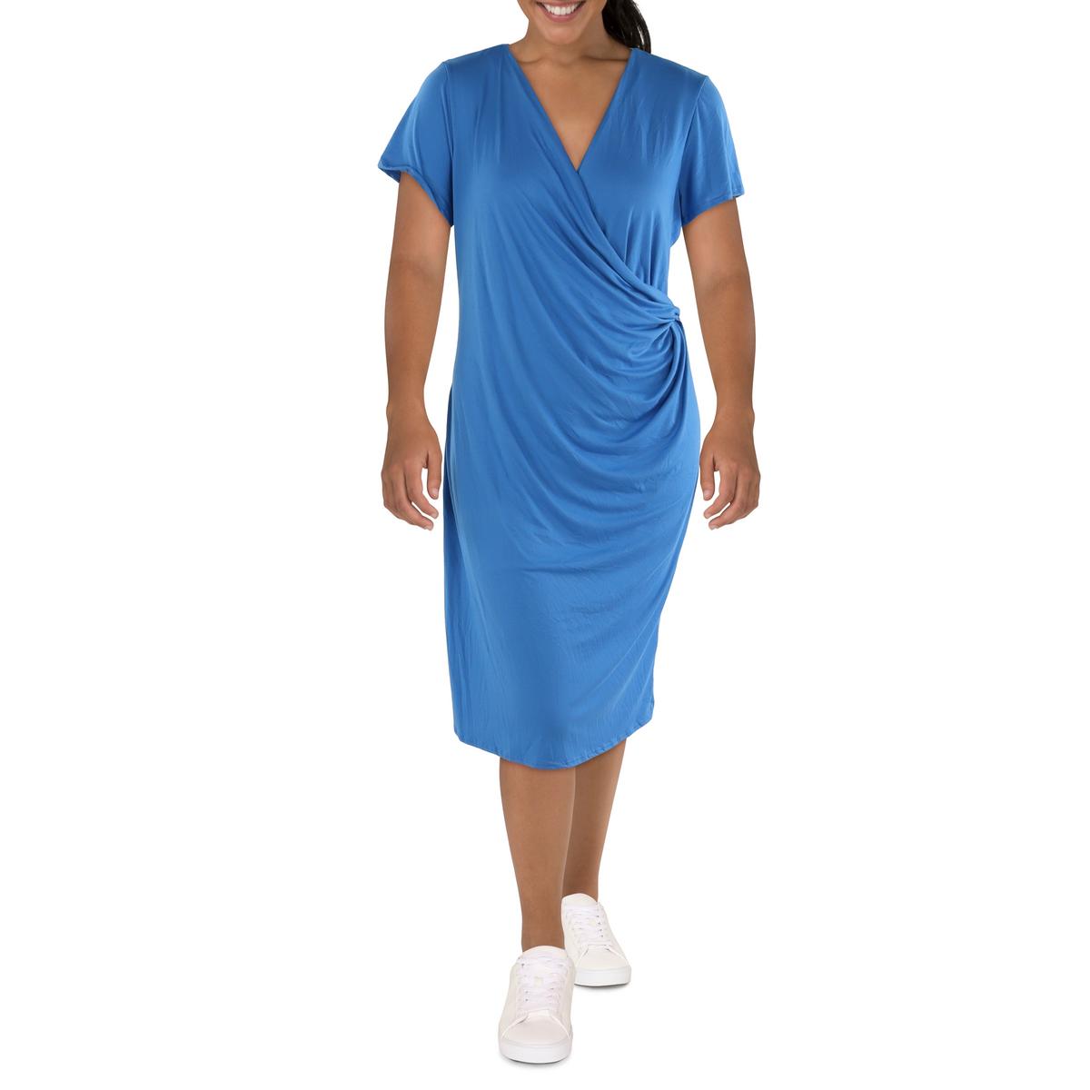 

Плюс Женское Платье-футболка Миди Сюрплисс 24seven Comfort Apparel, цвет turq