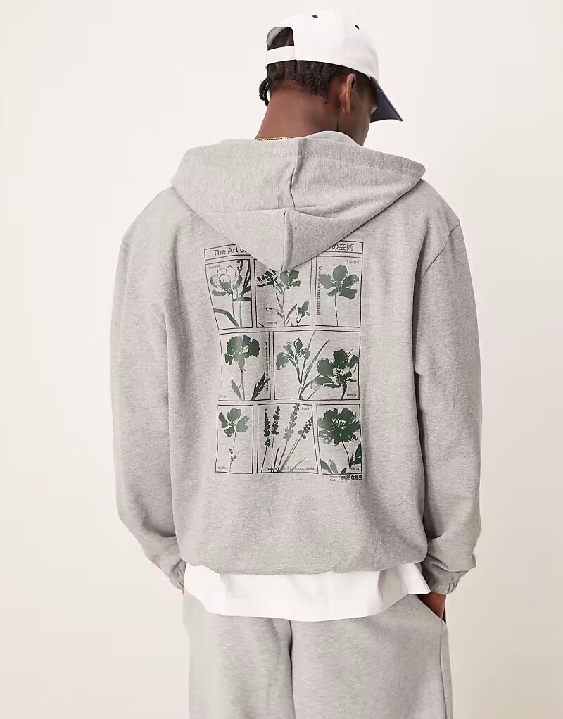 

Толстовка свободного кроя ASOS DESIGN с принтом на груди и спине серого меланжевого цвета
