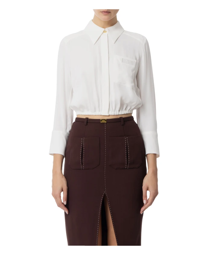 

Укороченная рубашка из жоржета с рукавами 3/4 Elisabetta Franchi, бежевый