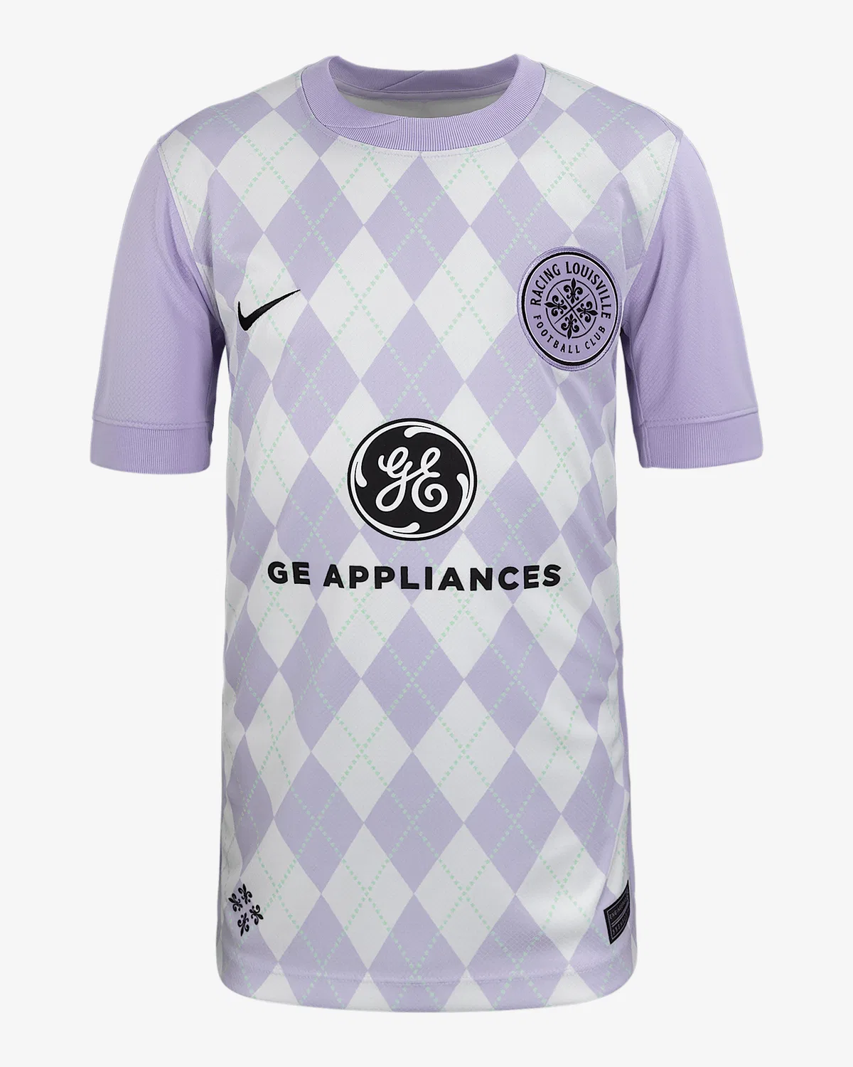 Большие детские Nike Dri-FIT NWSL Replica Jersey Racing Louisville FC 2025 Stadium Home, Lavender Mist/White