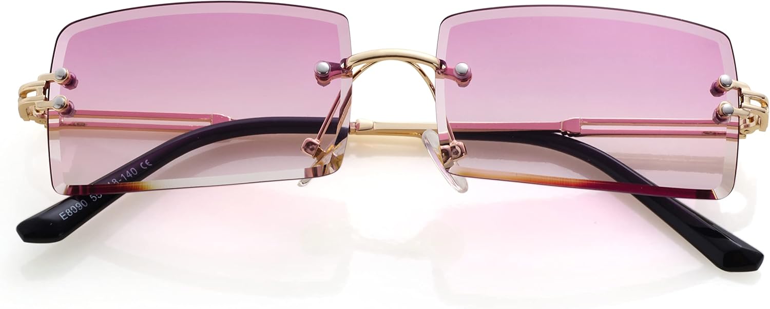 

Солнцезащитные очки без оправы прямоугольной формы Kursan для мужчин и женщин, маленькие солнцезащитные очки без оправы с защитой от УФ-излучения UV400, Gradient Purple