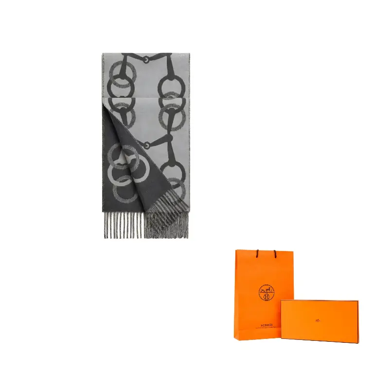 

HERMES Кашемировый вязаный шарф унисекс средний серый, Medium Gray