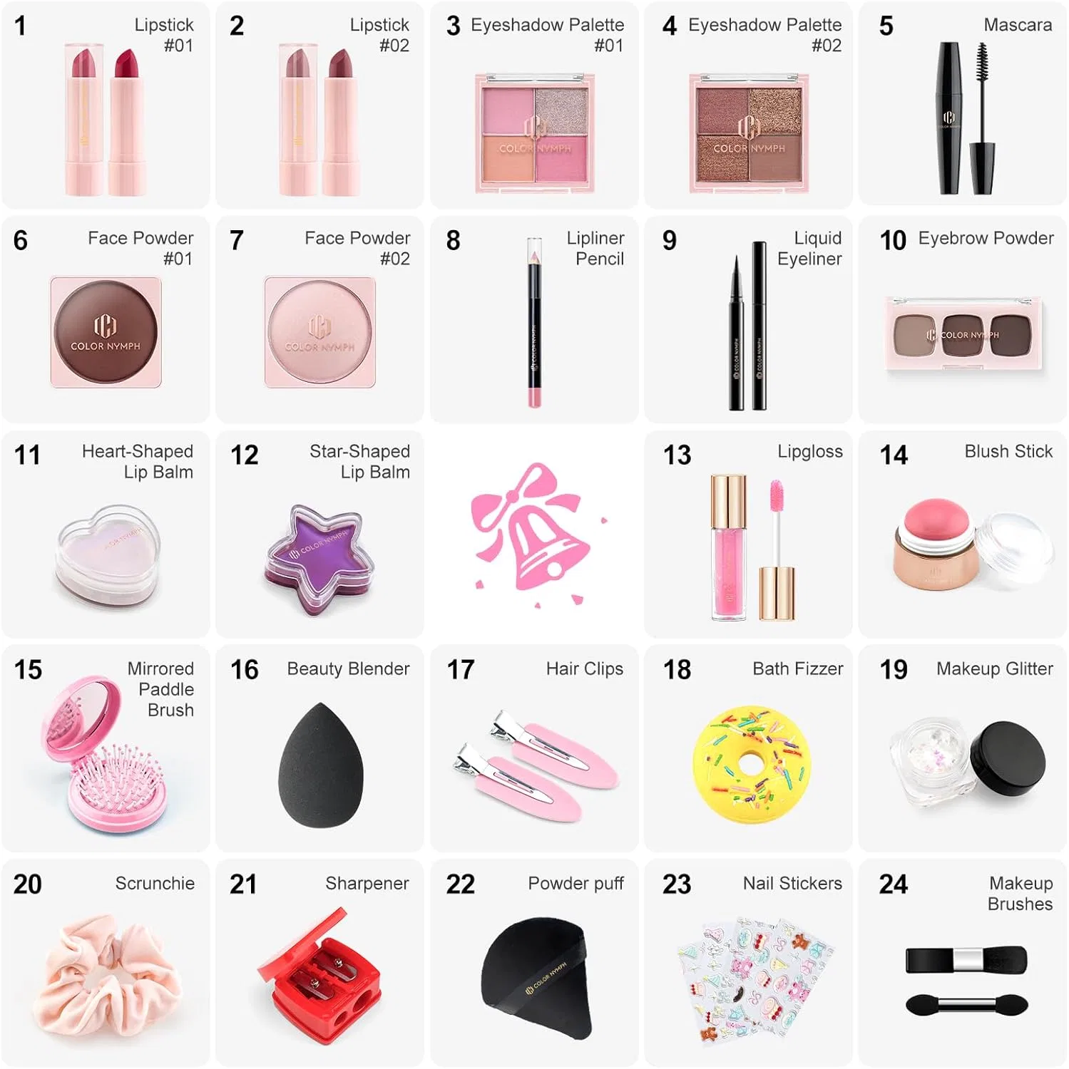 Набор косметики Color Nymph Makeup Advent Calendar 2025, 24 предмета, розовый — фото 3