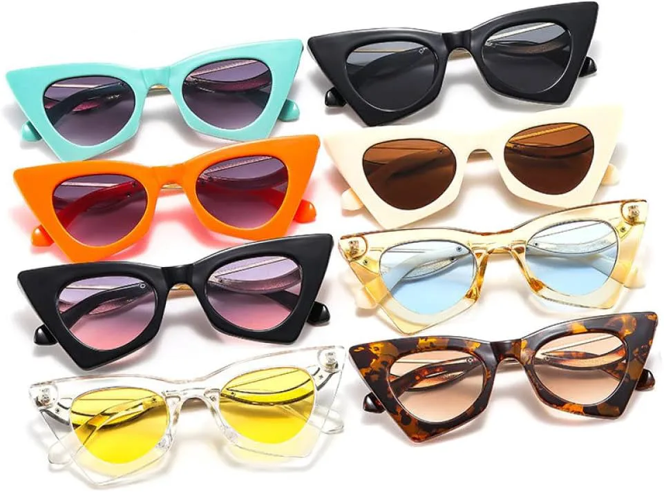 

Солнцезащитные очки «кошачий глаз» для женщин, ретро, ​​яркие, с защитой от УФ-излучения UV400; очки для мужчин в конфетной цветовой гамме generic, Transparent Yellow