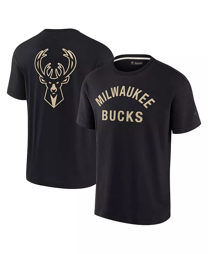 

Мужская и женская черная футболка Milwaukee Bucks Super Soft Fanatics Signature