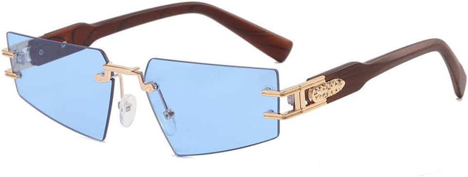 

Модные винтажные солнцезащитные очки без оправы, маленькие, для женщин, классические металлические солнцезащитные очки с отделкой под дерево, мужские и женские, UV400 MTZJH, 3