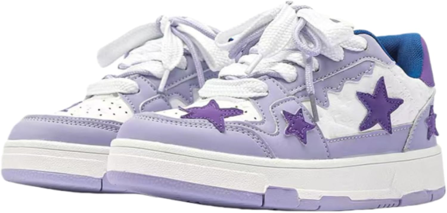 

Кроссовки ZQW Star Print Chunky для женщин и мужчин, с шнуровкой, круглым носком, стиль Y2K, удобные, легкие, дышащие, в скейт-стиле, повседневные для школы и улицы, весенние, фиолетовый