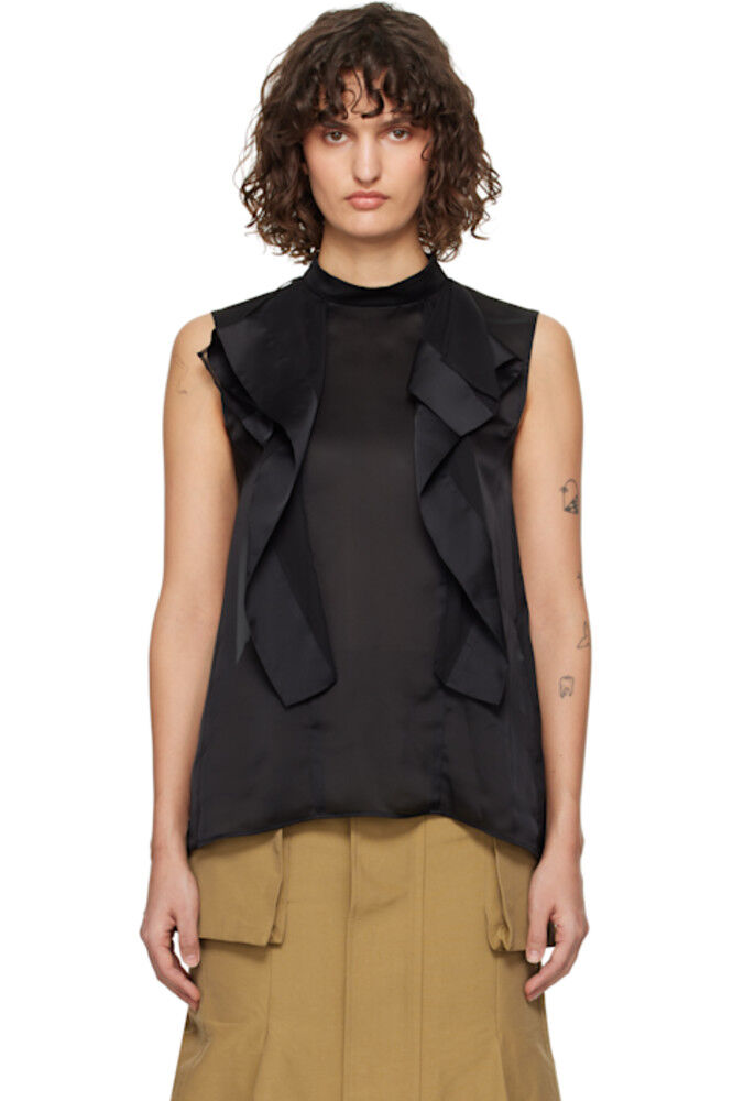 

Черная блузка из атласа и шифона sacai
