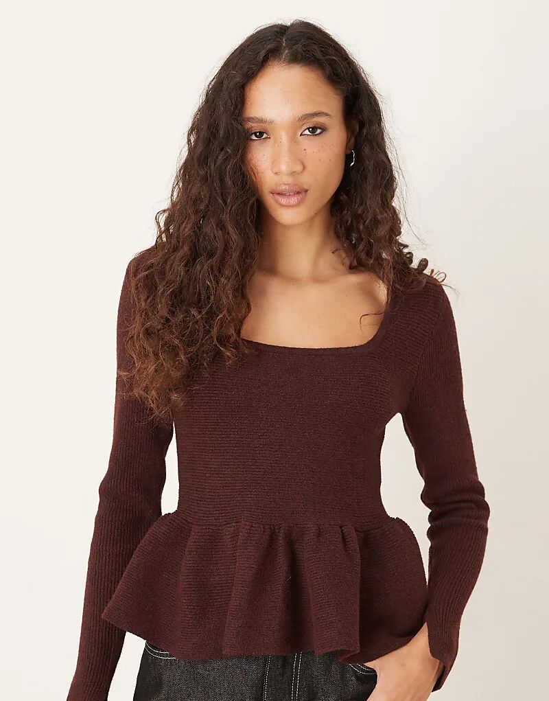 

Структурированный топ с баской ASOS DESIGN сливового цвета