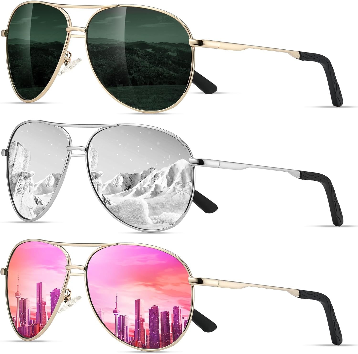 

Поляризованные солнцезащитные очки-авиаторы Eiuizah для мужчин и женщин — классические солнцезащитные очки для вождения, рыбалки и защиты от УФ-излучения, A92(3 Pack) Blackish Green/Pink/Silver