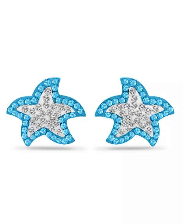 

Серьги-Гвоздики из стерлингового серебра с хрустальными рыбками-звездами Giani Bernini, blue