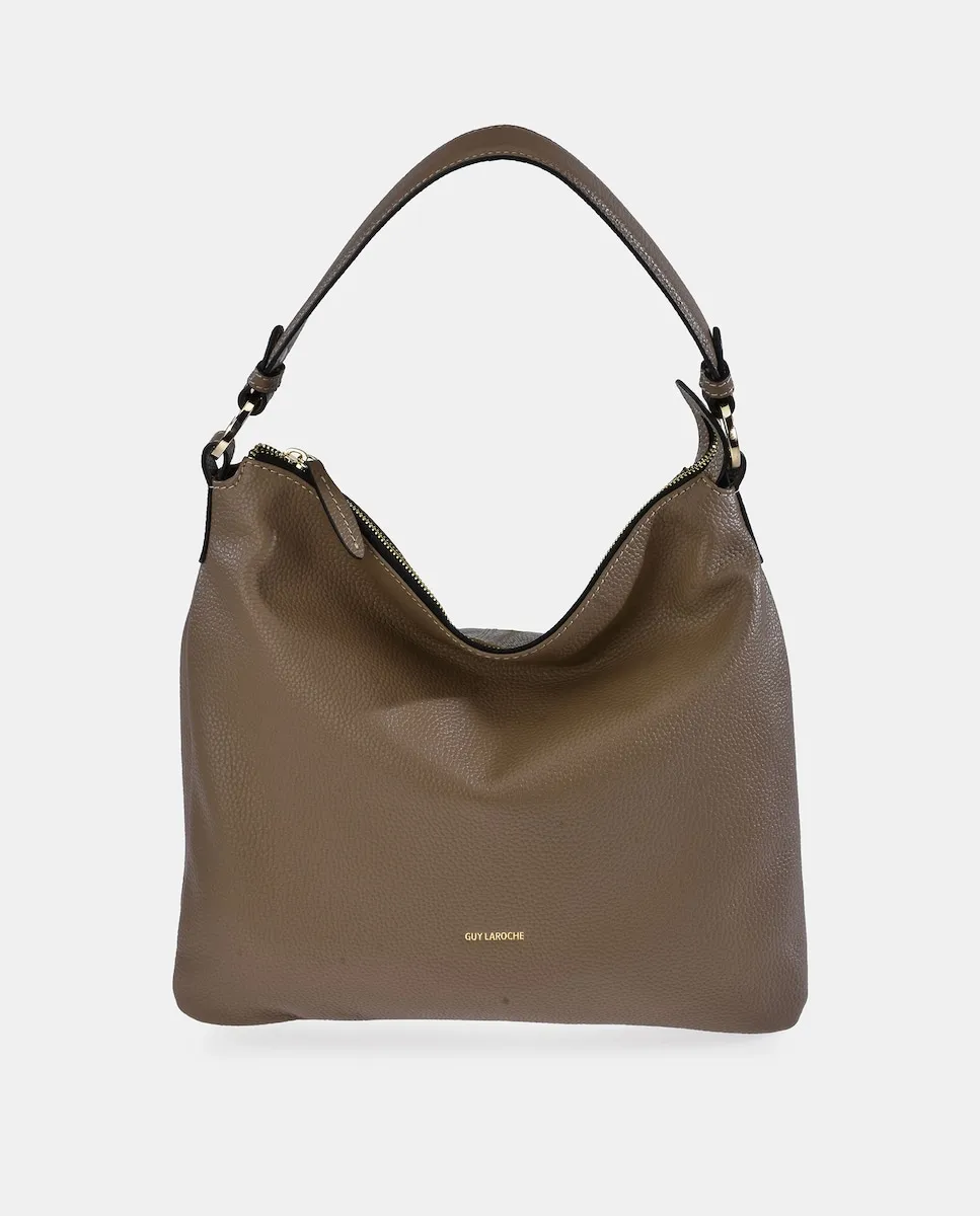 

Кожаная сумка-хобо на молнии Guy Laroche, серо-коричневый