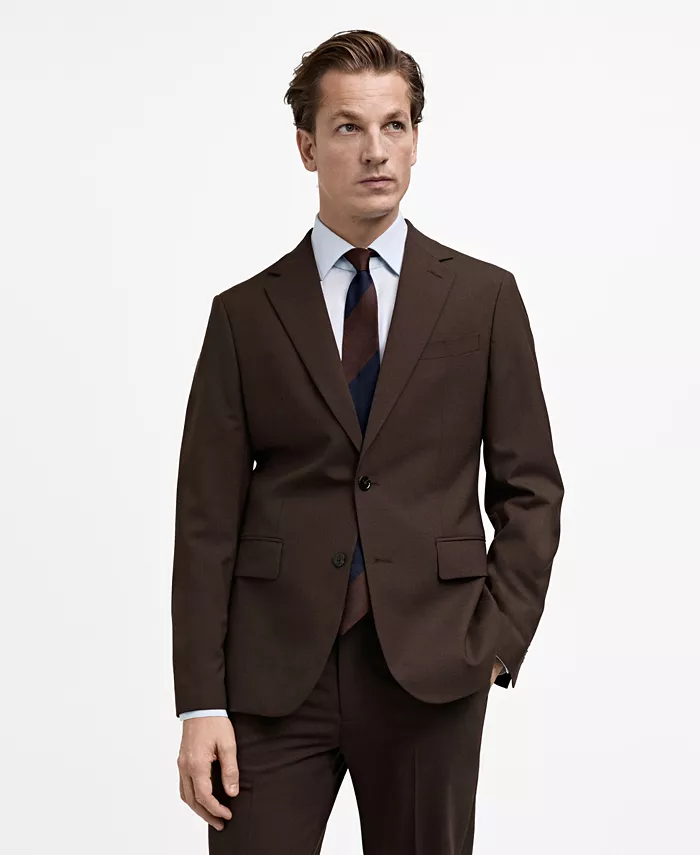 

Мужской приталенный шерстяной пиджак Mango, коричневый