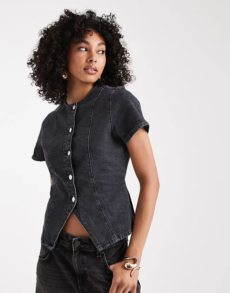 

Джинсовый топ с короткими рукавами и застежкой на пуговицы ASOS DESIGN, цвет: черный