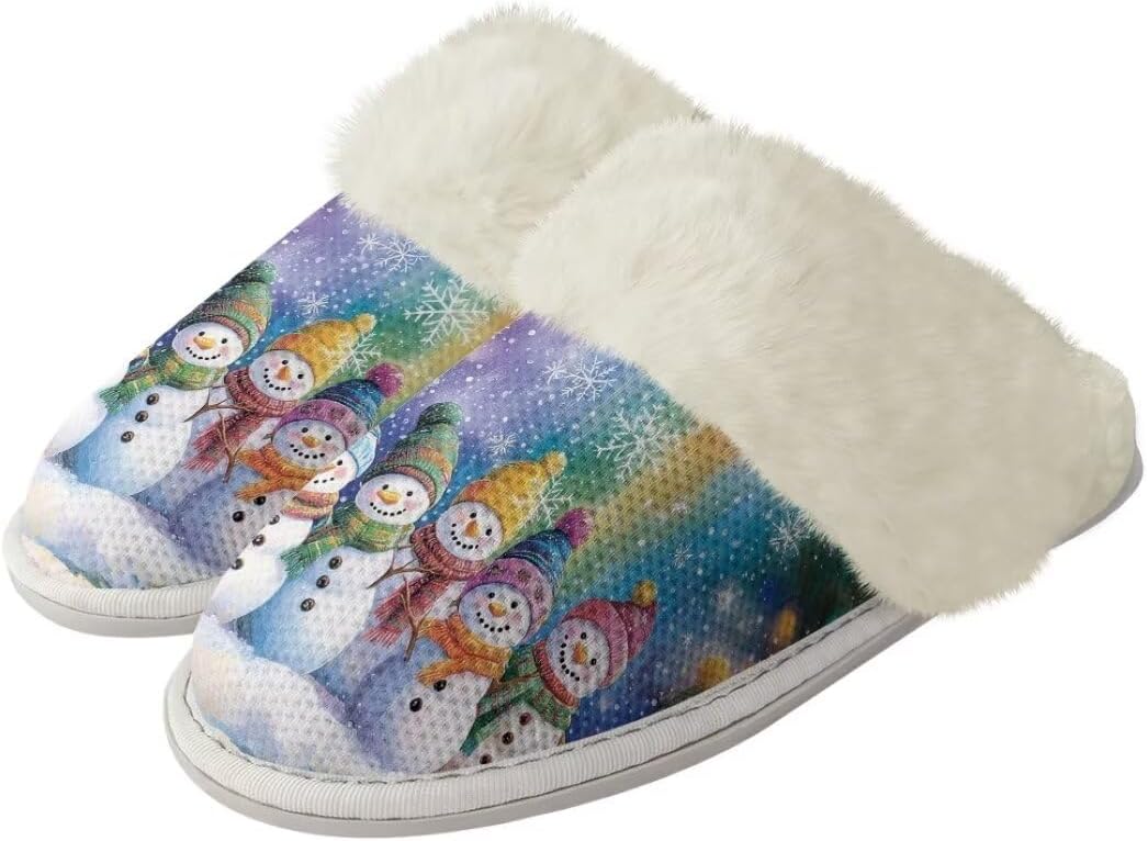 

Женские и мужские рождественские пушистые тапочки xixirimido с противоскользящей подошвой для дома и улицы, Snowman
