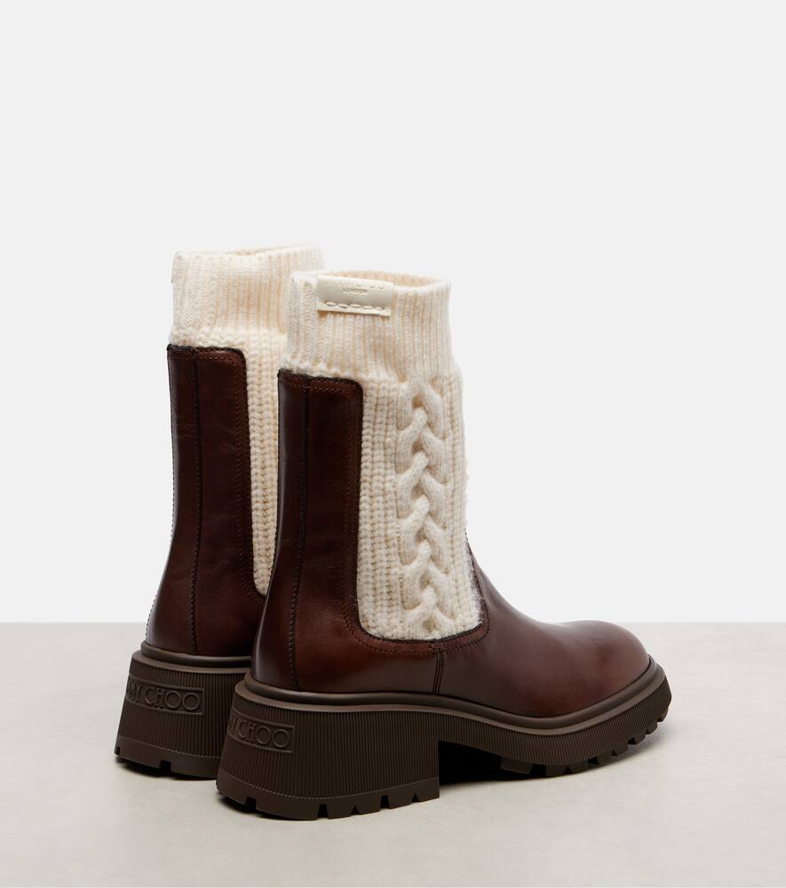 Ботильоны Tamia из кабельной вязки с кожаными вставками Jimmy Choo, Chocolate/Latte — фото 2