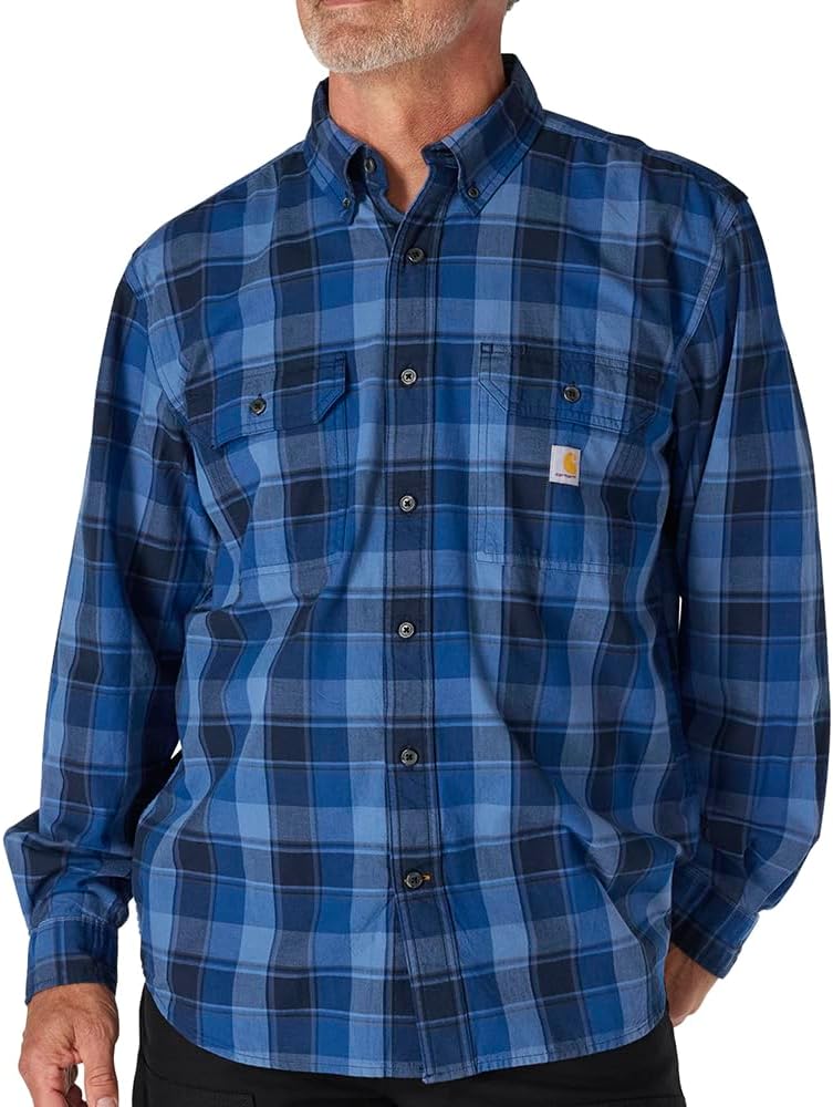 

Carhartt мужская рубашка в клетку с длинным рукавом, свободного кроя, из среднетяжелого шамбре, Navy