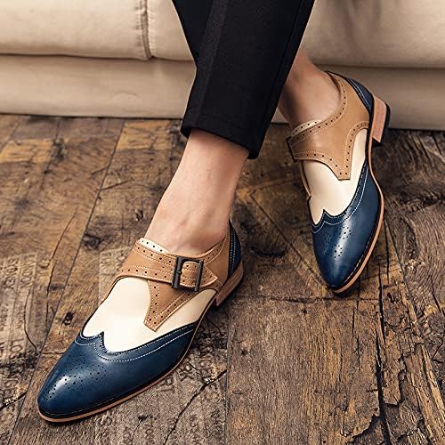 Мужские оксфорды HuitJours многокрасочные броги Wing Tip с шнуровкой, пэчворк, двухцветные, с перфорацией и круглым носком, синий — фото 4