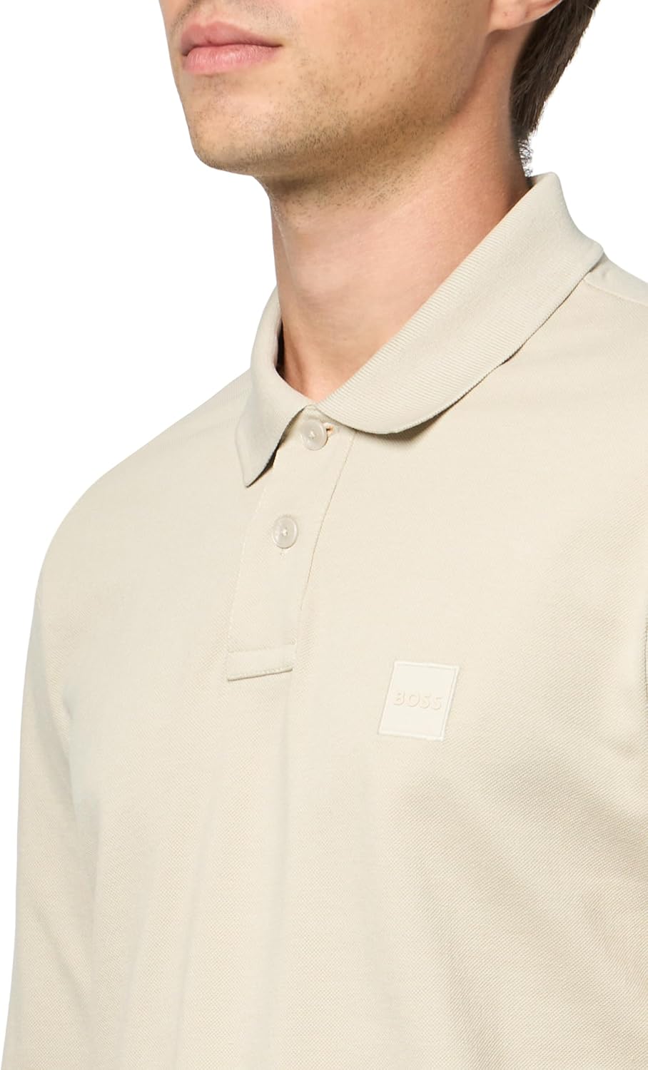 BOSS Мужская поло с длинным рукавом Slim Fit с квадратным логотипом, Navajo Cream — фото 3