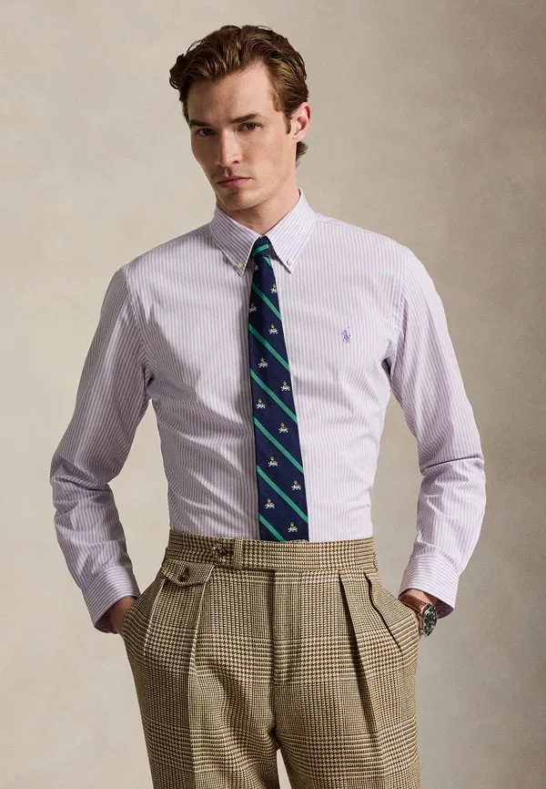 Рубашка Polo Ralph Lauren Custom Fit Striped Stretch Poplin Shirt, пудрово-фиолетовый/белый