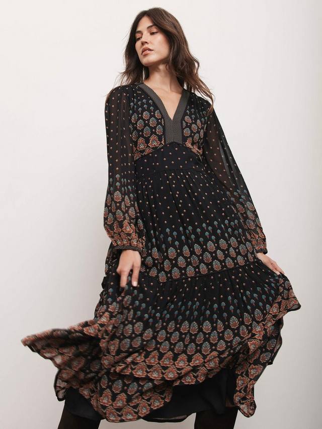 

Платье миди с длинным рукавом и v-образным вырезом в принте пейсли Mint Velvet