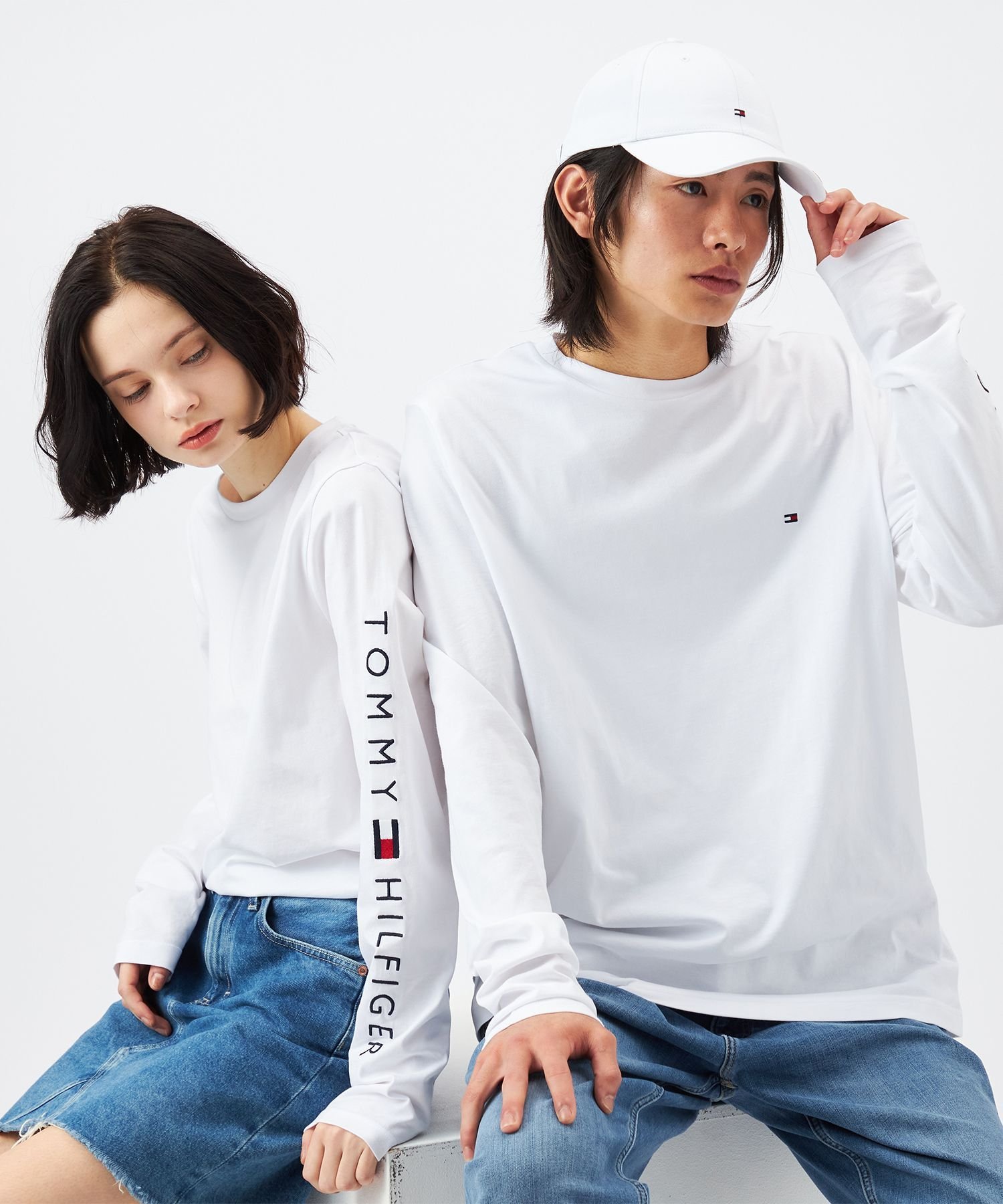 Футболка с длинными рукавами и логотипом на плече TOMMY HILFIGER, White YBR