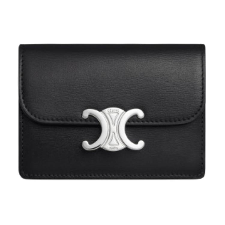 

CELINE Женский держатель карт Triomphe из коровьей кожи, черный