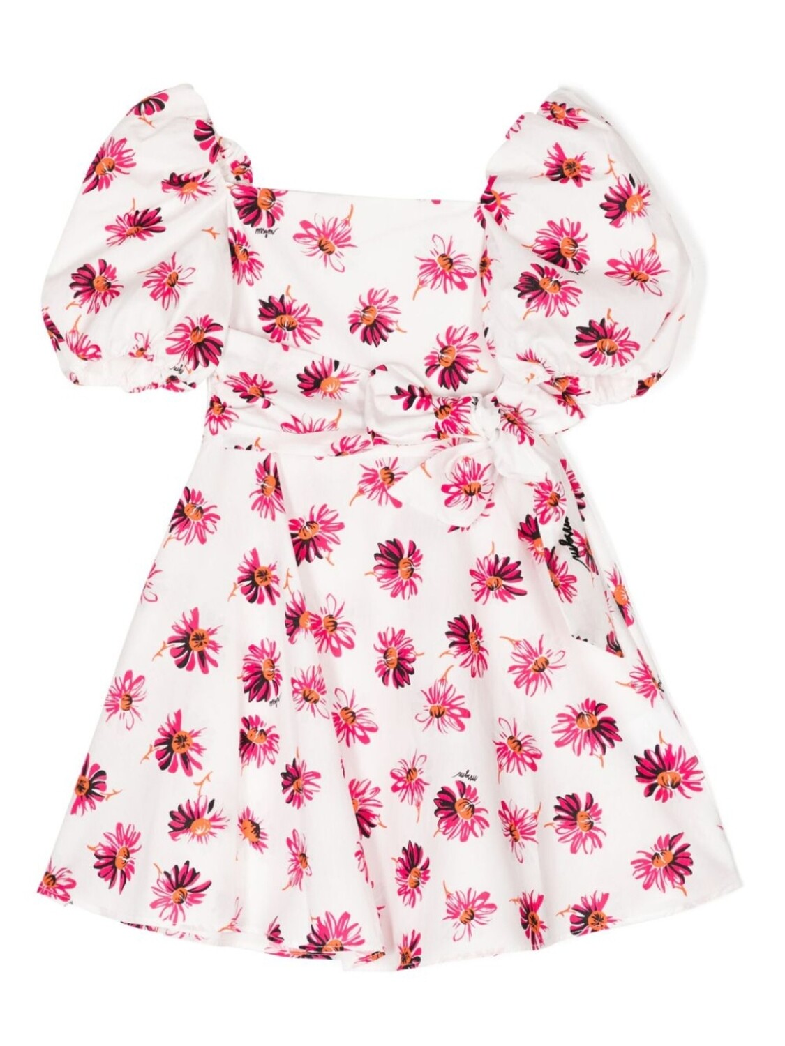

MSGM Kids платье со складками и цветочным принтом, белый