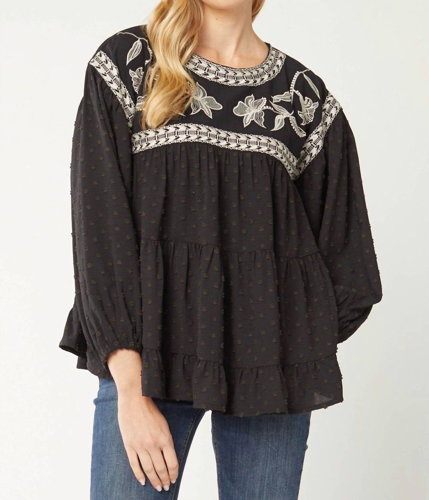 

Вышитая блузка в горошек черного цвета Entro