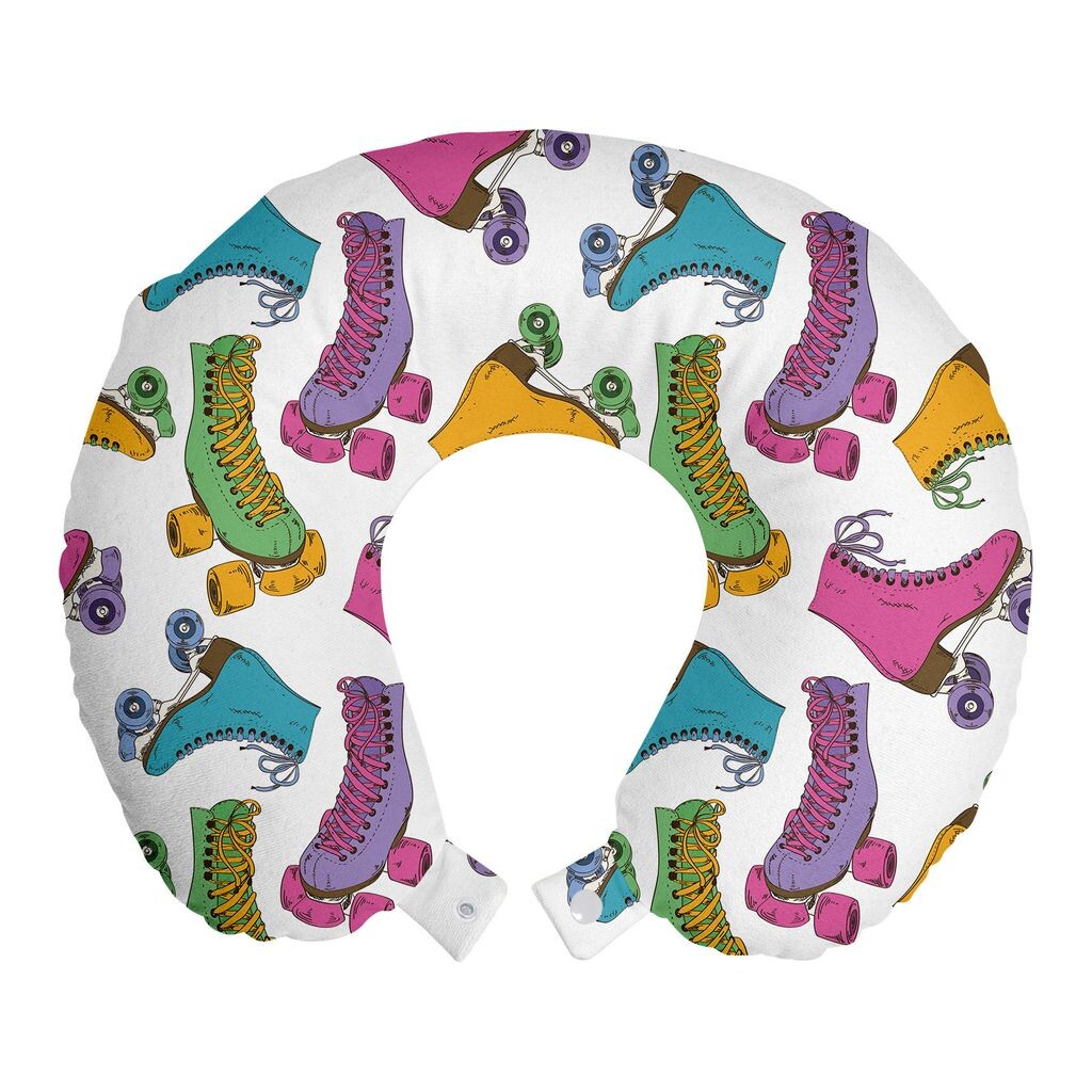 

ABAKUHAUS Teen Room Travel Pillow Подушка для шеи, роликовые коньки Vivid, пенопластовые дорожные принадлежности для самолета и автомобиля, 30x30 см, разноцветные
