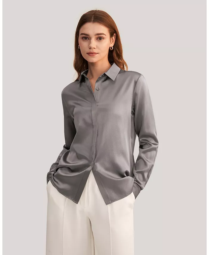 

Женская шелковая рубашка Basic Concealed Placket LILYSILK, серый