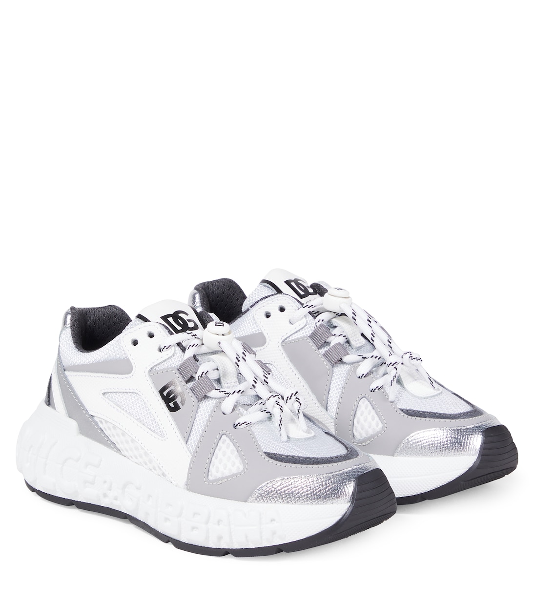 

Кроссовки с кожаными вставками и тиснёным логотипом Dolce&Gabbana Kids, Grey/White