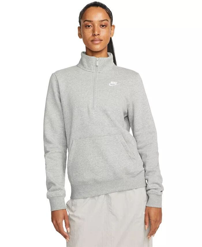

Женская спортивная одежда Club Флисовая толстовка с молнией 1/2 Nike, серый