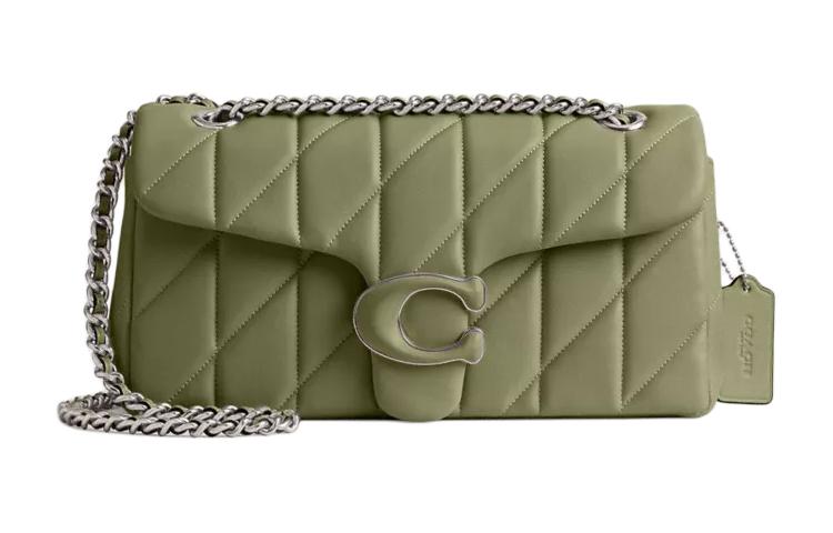 

COACH Сумка-хобо из кожи полосатой наппы, сумка через плечо, сумка на плечо, обычная женская, цвет "мшистый зеленый"