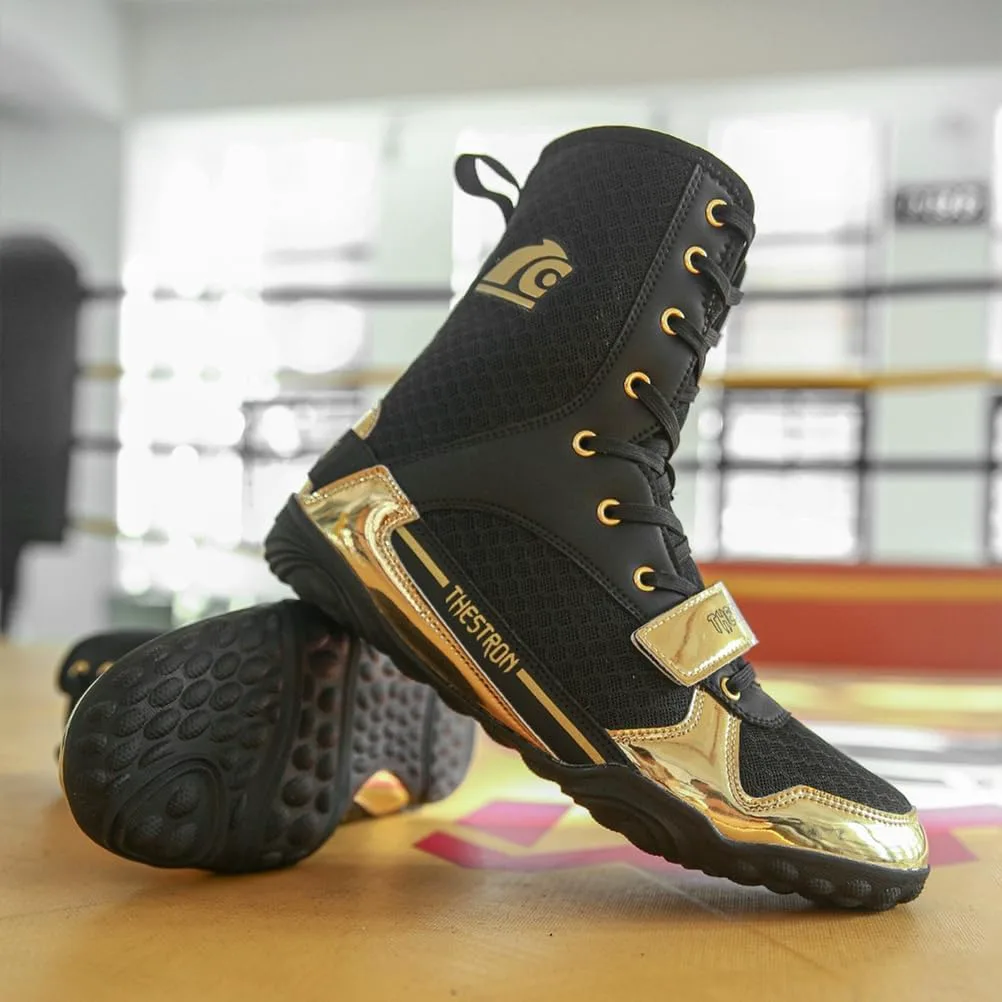 Мужские боксерские кроссовки Pro MMA для кикбоксинга и борьбы, высокие спортивные ботинки для фитнеса и тренировок, легкие, для взрослых Hiuzylqx, черный — фото 4