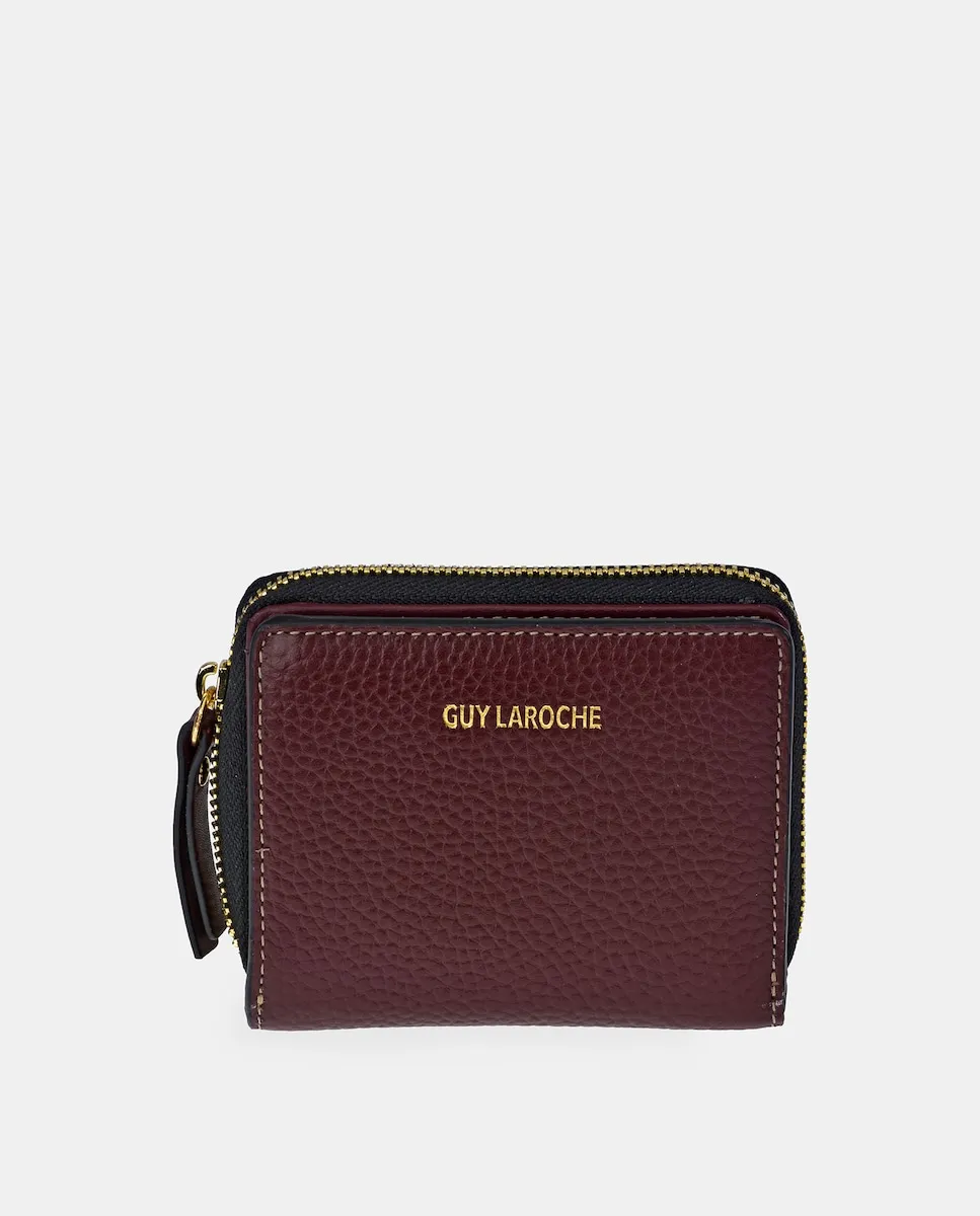 

Небольшой женский кошелек с застежкой-молнией, изготовленный из мягкой кожи Guy Laroche, бордовый