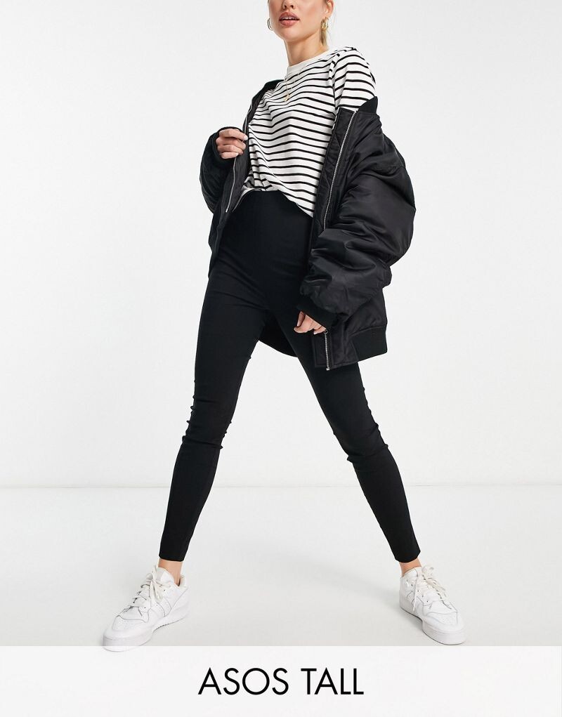 

Черные брюки скинни с завышенной талией ASOS DESIGN Tall