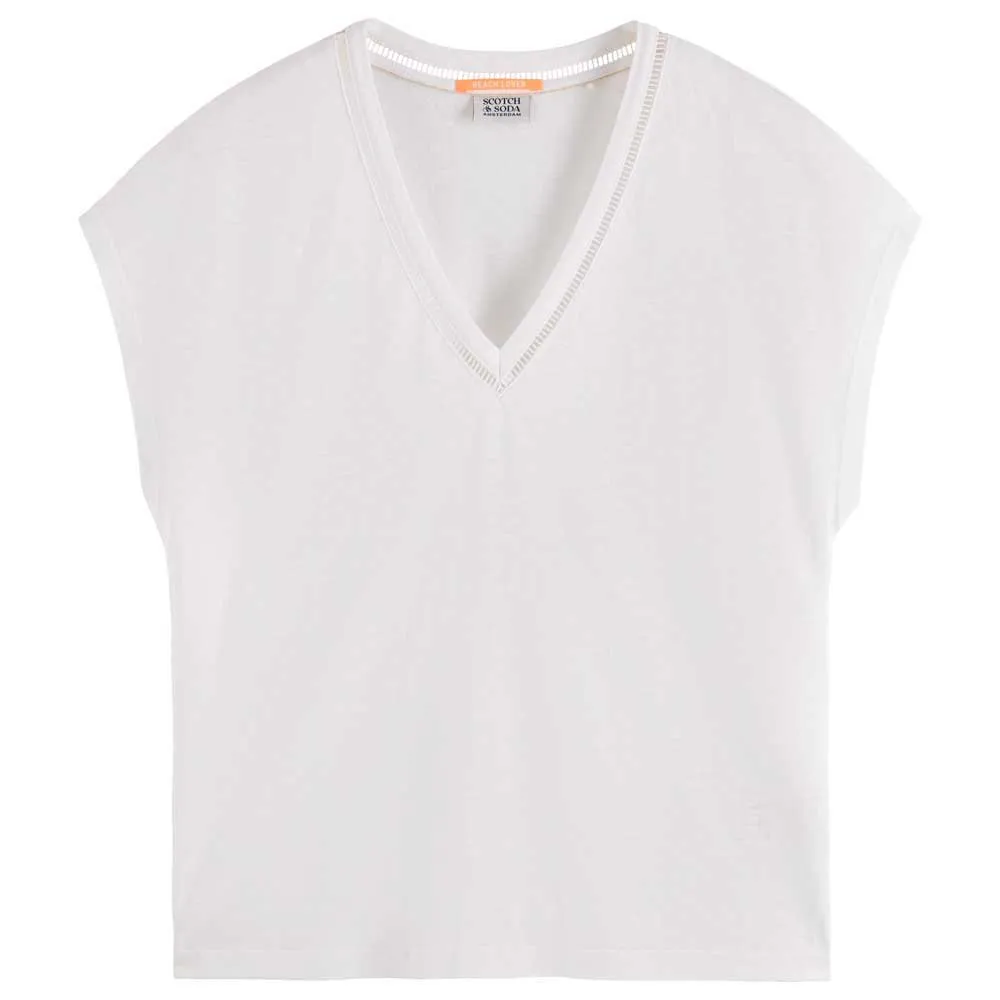 

Футболка Scotch & Soda Ladder Detail Loose Fit sleeveless V neck, белый