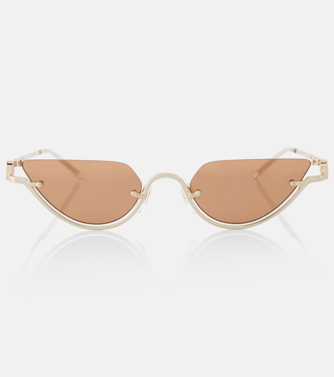 

Солнцезащитные очки Double G с кошачьим глазом Gucci, Gold-Gold-Brown